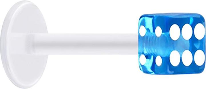 Produktbild Star Piercing Micro Labret transparent mit Würfel hellblau transparent (Acryl, ohne Messing, Bioflex)