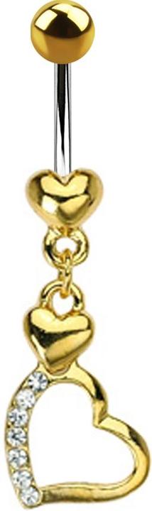Produktbild Star Piercing Banane vergoldet mit Kugel und Herz Anhänger zwei Herzen (Messing, Chirurgenstahl 316L)