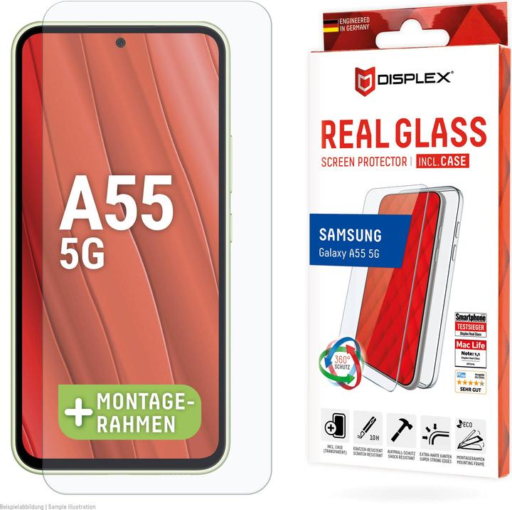 Actual product image Displex Real Glass, 2D Panzerglas + Handyhülle (1 Piece, Samsung Galaxy A55)