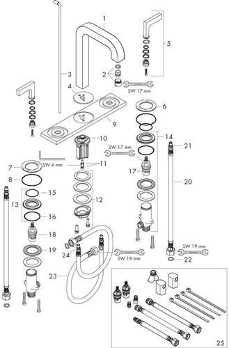 Produktbild Axor Citterio 3-Loch Waschtischarmatur 170, Zugstangen-Ablaufgarnitur, Auslauf 140mm, Heb