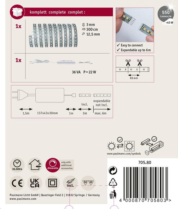 Actual product image Paulmann MaxLED 500 Stripe Set (Daylight, 300 cm, Indoor)