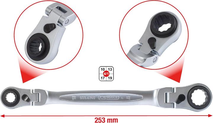 Produktbild KS Tools 4 in 1 GEARplus umschaltbar Doppel-Ratschenringschlüssel (19 mm)