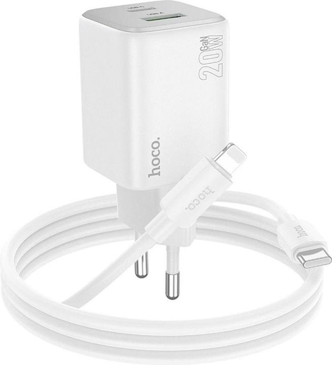 Actual product image Hoco Adapter charger USB A + Type C + cable Type C to Lightning PD QC 3A 20W N41 white (20 W)