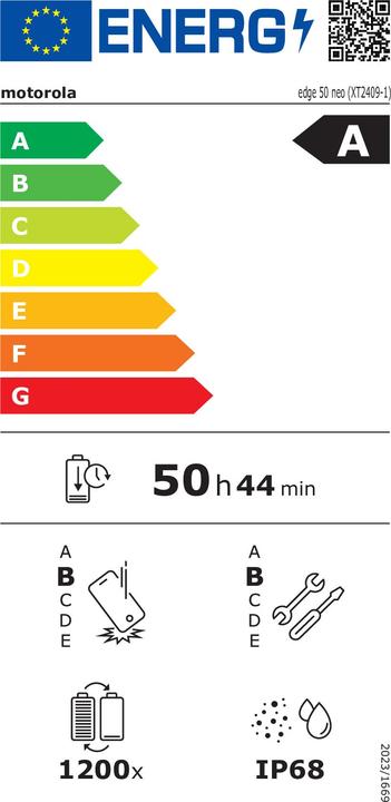 Energy Label Motorola Edge 50 Neo (256 GB, PANTONE Grisaille, 6.36", Dual SIM, 50 Mpx, 5G)