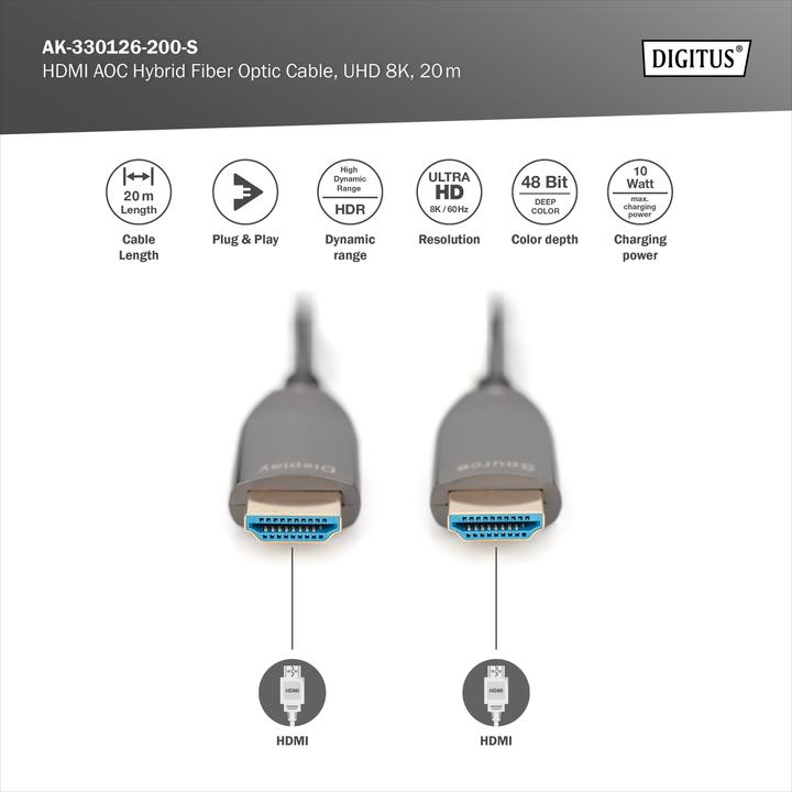 Actual product image Digitus HDMI AOC Hybrid Fiber Optic Cable, UHD 8K, 20 m (20 m, HDMI)