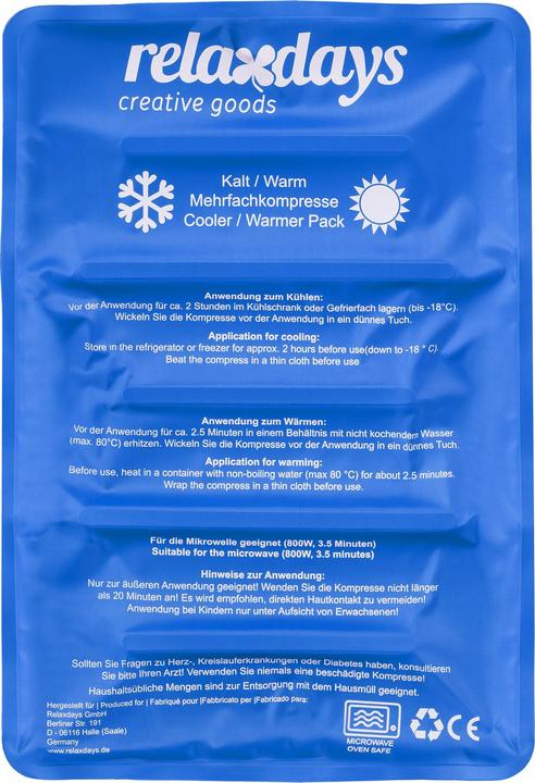 Valeurs nutritives et ingrédients Relaxdays Coussin réfrigérant (1 x, 790 g)
