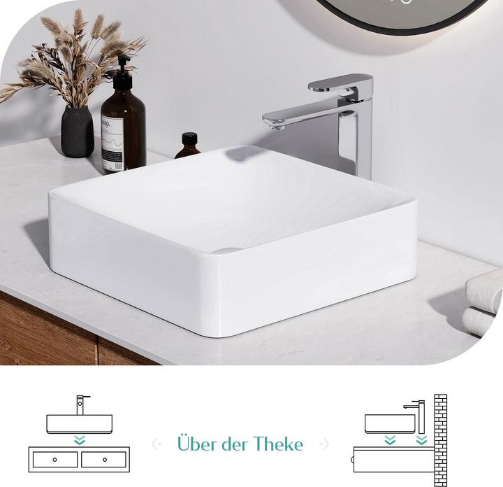 Immagine prodotto Emke Lavabo da appoggio Lavabo piccolo Lavabo rettangolare Lavabo a mano, Lavabo rettangolare (395 mm, 595 mm)