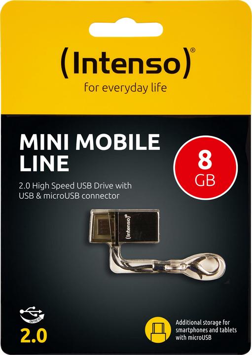 Actual product image Intenso Mini Mobile Line (8 GB, USB-A, Micro USB, USB 2.0)