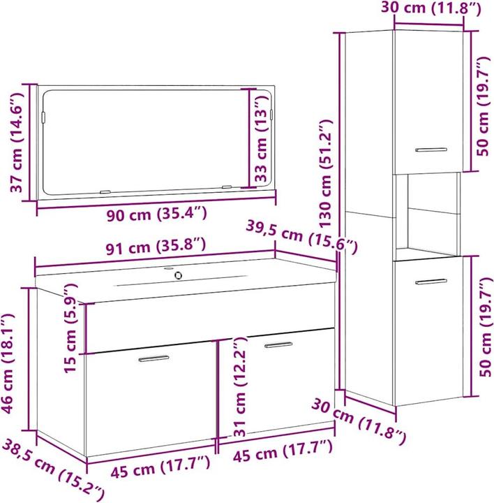Actual product image VidaXL 4-tlg. Badmöbel-Set Altholz-Optik Holzwerkstoff Badmöbelset