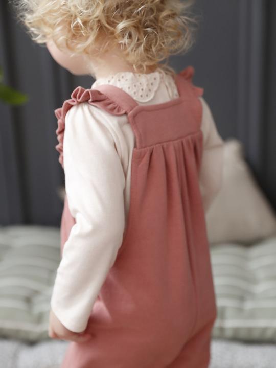 Actual product image Vertbaudet Girls' baby sweat dungarees with frills, organic cotton (62)
