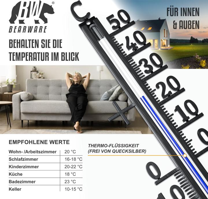 Produktbild Bearware Analoges Thermometer aus Metall, wetterfest, Aussenthermometer, klassisches Design, -40° bis +50° C