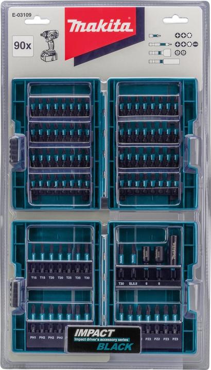 Produktbild Makita Impact Black-Bit-Set (Kreuz Phillips PH M2, Kreuz Phillips PH M3, Kreuz Pozidriv PZ M2, Kreuz Pozidriv PZ M3, Innensechsrund TX M20, Innensechsrund TX M30)