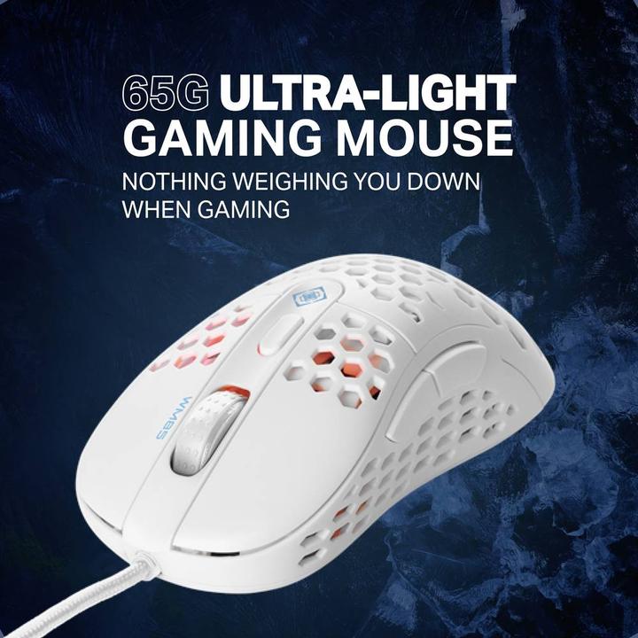Actual product image Deltaco GAMING White LINE 65g weight, 400-6400 DPI, 1000 Hz, white (Cable)