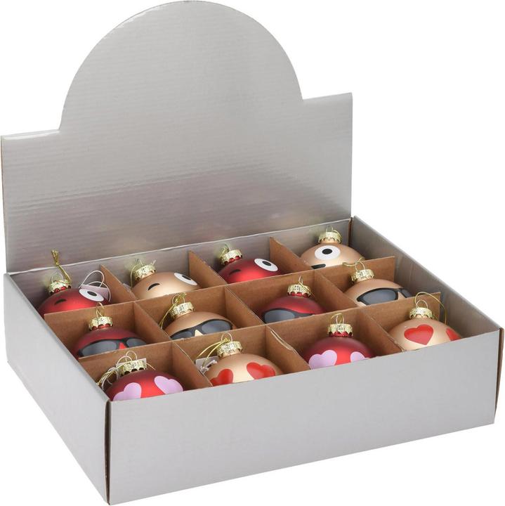Produktbild H&S Weihnachtskugel Glas Smiley, 12St. (12 -teilig)