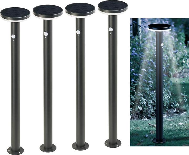 Produktbild Lunartec 4er-Set Premium-LED-Solar-Wegeleuchte mit PIR-Sensor und Nachtlicht (IP44)