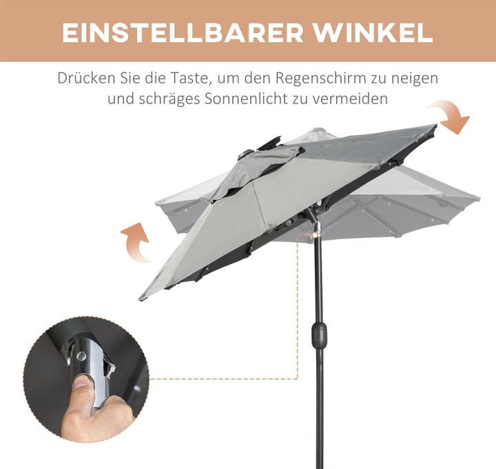 Image du produit Outsunny Parasol double, LED, angle d'inclinaison réglable, gris foncé 295 x 219cm (1.50 m)