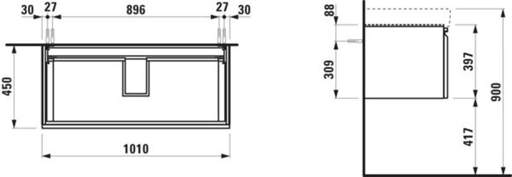 Produktbild Laufen Pro S Waschtischunterschrank 1 Schublade und Innenschublade, zu Waschtisch H813966, 1010x450x