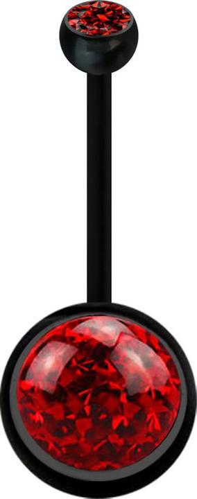Star Piercing Banane schwarz mit Kugel Kristall rot und Kugel Kristall rot Epoxy Schutzschicht (Bioflex, ohne Messing)