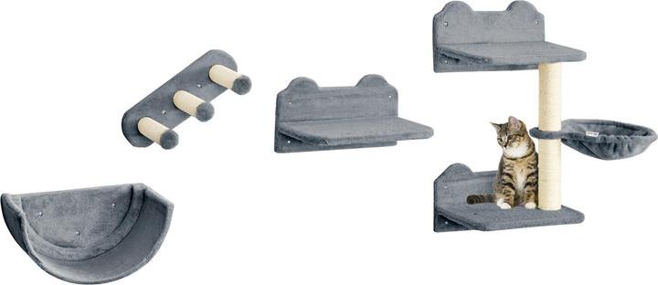 Produktbild PawHut Katzen Kletterwand Spanplatte, Polyester Grau (73 cm, Grau)