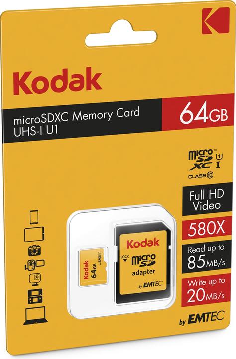 Produktbild Emtec Kodak microSDXC Premium 64GB Class10 U1 V10 A1 (64 GB, microSDXC, U1, UHS-I)