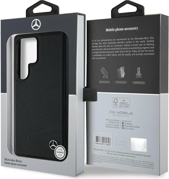 Produktbild Mercedes Leather Horizontal Debossed Curves MagSafe Case for Samsung Galaxy S25 Ultra - Black (Samsung Galaxy S25 Ultra)