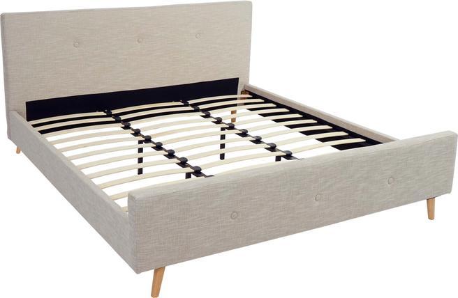 Produktbild Swisshandel24 Polsterbett HWC-J98, Bett Doppelbett Bettgestell mit Lattenrost, Massivholz 180x200cm creme-beige (180 x 200 cm)