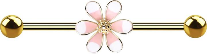 Image du produit Star Piercing Barbell 14k vergoldet zweifarbige Blume pink (Acier chirurgical 316L, Laiton)