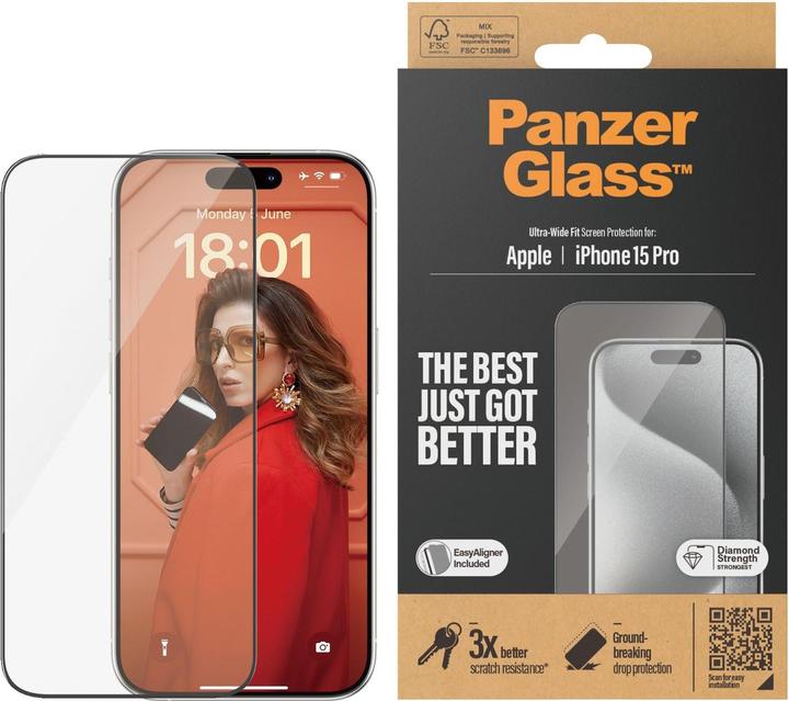 PanzerGlass Ultra-Wide Fit (1 Piece, Apple iPhone 15 Pro)