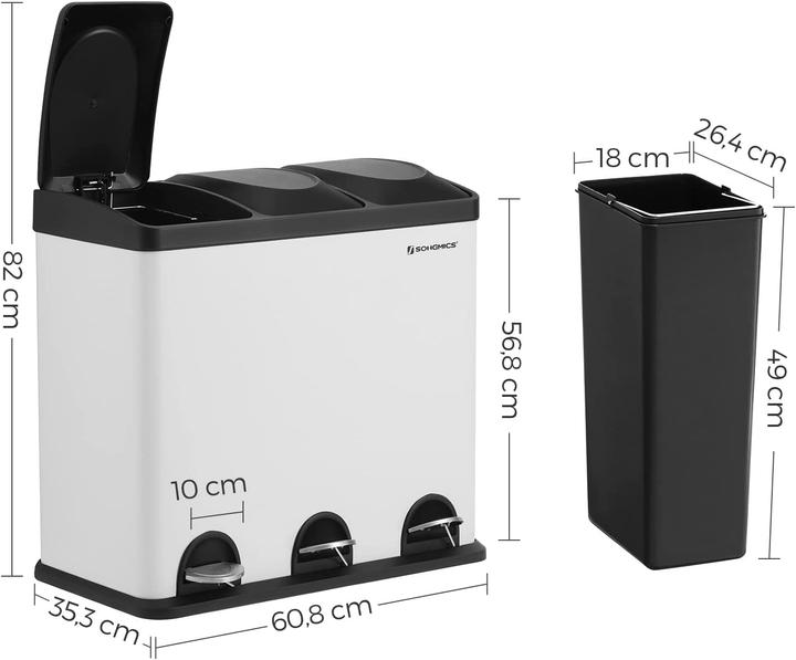 Produktbild Songmics Mülleimer 54 Liter, Weiss-schwarz (54 l)