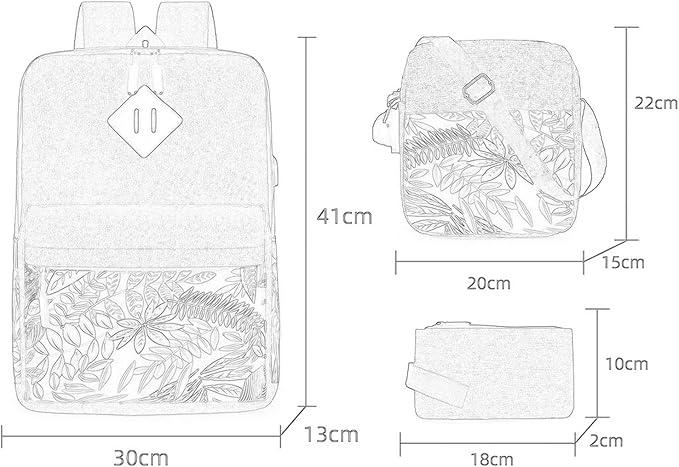 Only-Bags.Store Klassische Blätter Muster Rucksack Set, grosse Kapazität Lagerung Rucksack mit quadratischen