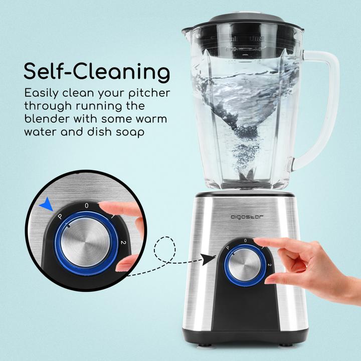 Produktbild Aigostar 1200W Edelstahl Standmixer Smoothie Maker mit 1.8L Glas, Ice-Crusher, Milchshaker