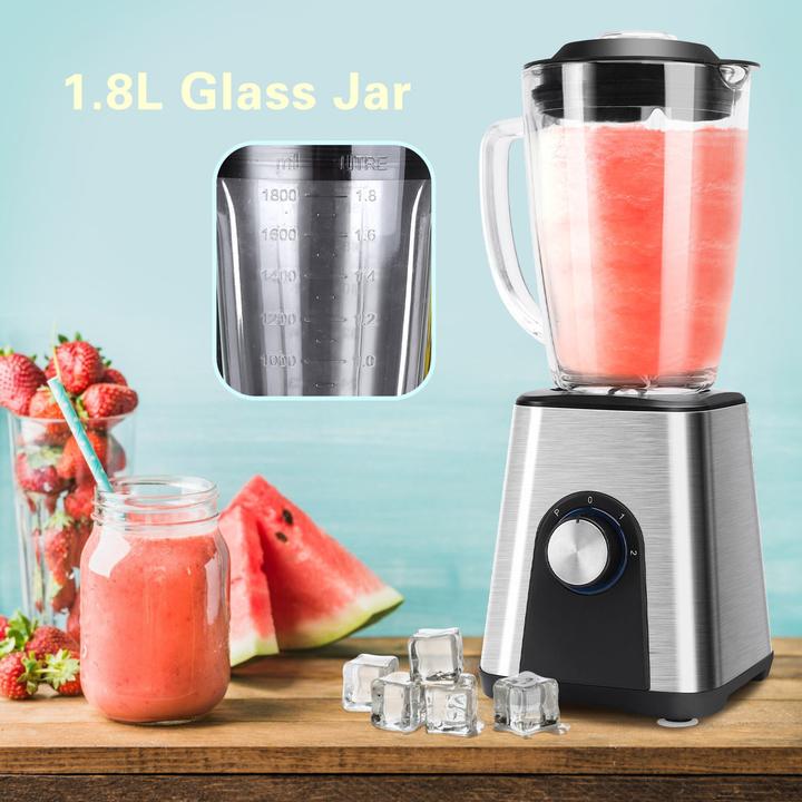 Produktbild Aigostar 1200W Edelstahl Standmixer Smoothie Maker mit 1.8L Glas, Ice-Crusher, Milchshaker