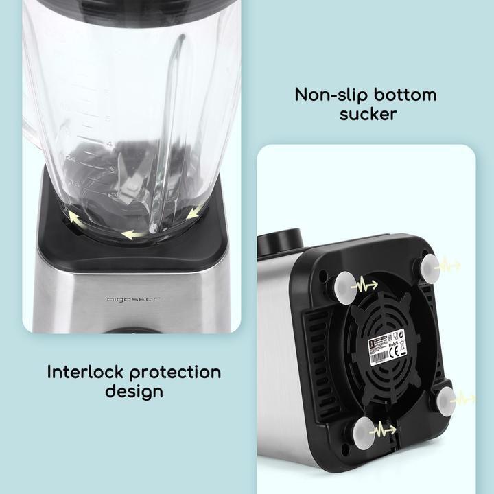 Produktbild Aigostar 1200W Edelstahl Standmixer Smoothie Maker mit 1.8L Glas, Ice-Crusher, Milchshaker