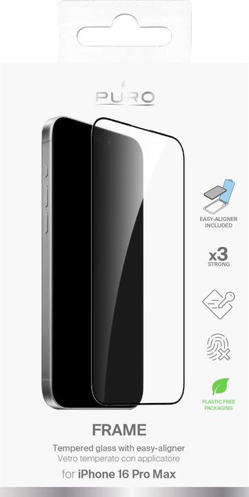 Image du produit Puro Verre trempé avec cadre et applicateur inclus pour iPhone 16 Pro Max (1 pièce(s), Apple iPhone 16 Pro Max)
