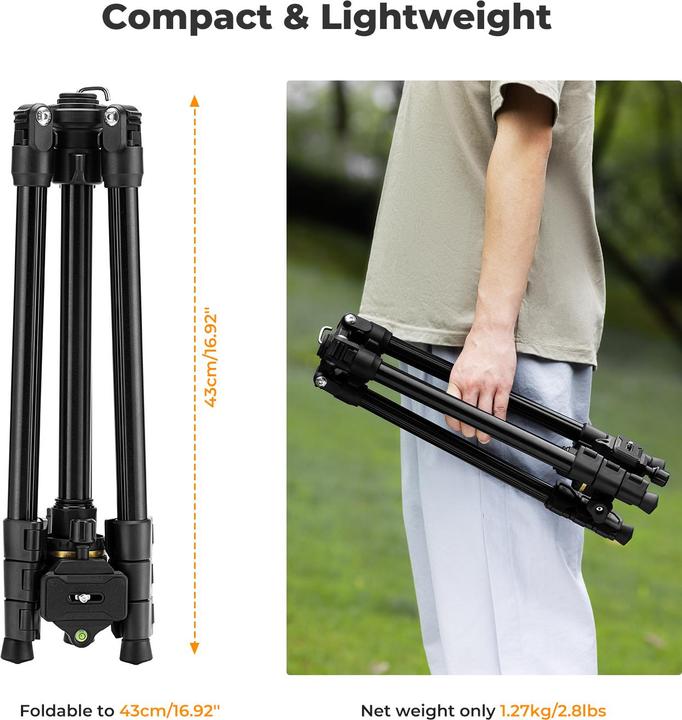 Actual product image K&F Concept K234A3+BH-36L +Phone Clip Magnesium Aluminum Alloy Tripod (Metal)