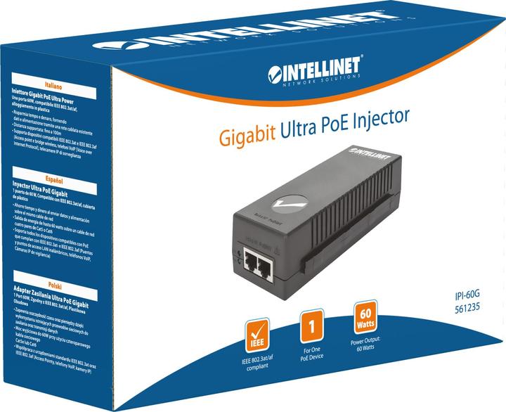 Produktbild Intellinet PoE+, 10/100/1000 Mbps RJ-45, 100 – AC, DC (1 Ports)