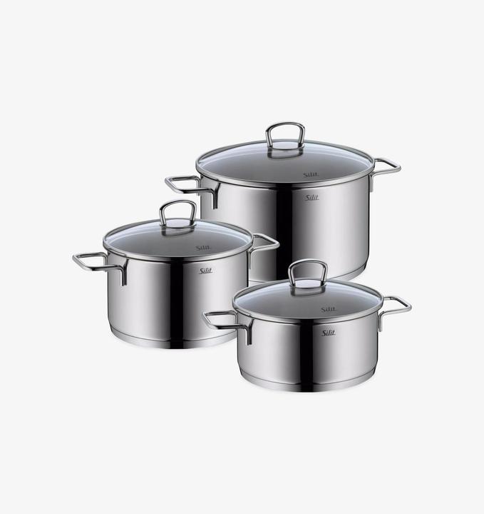 Actual product image Silit Saucepan Set Induction Cooking Saucepan Set 5pcs Glass Lid Allicante Stainless Steel (24 cm, Pan set + pot set, Stainless steel)