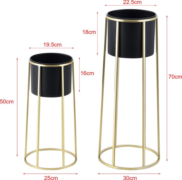 Produktbild En.Casa Blumentopf Ständer Macon 2-tlg. Schwarz-Goldfarben