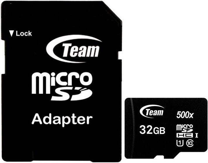 Productafbeelding Teamgroup microSDHC 32GB klasse 10 + SD-adapter (32 GB, microSD, U1, UHS-I)