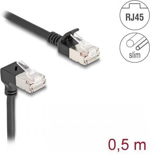Produktbild Delock RJ45 Netzwerkkabel Cat.6A S/FTP Slim 90° unten gewink (S/FTP, CAT6a, 0.50 m)
