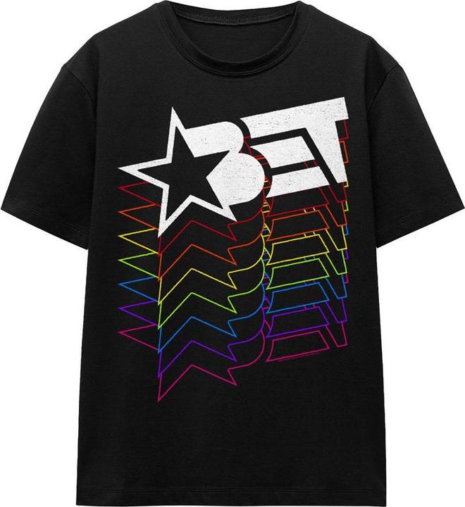 Actual product image Bet Unisex Adult Cascading Rainbow Logo T-Shirt (L)