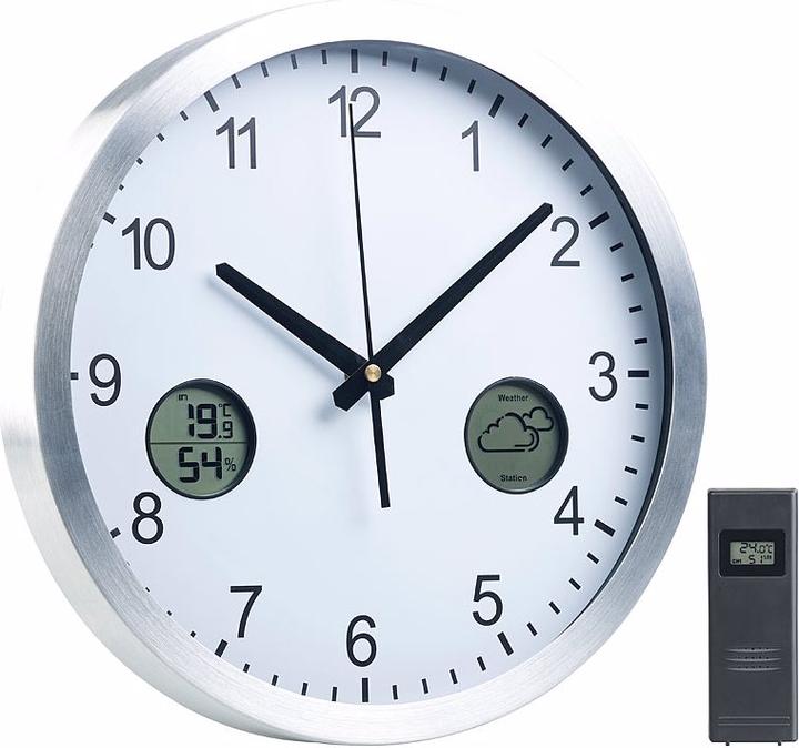 Immagine prodotto St. Leonhard Orologio da parete radiocontrollato con stazione meteo digitale e sensore radio esterno (30 cm)