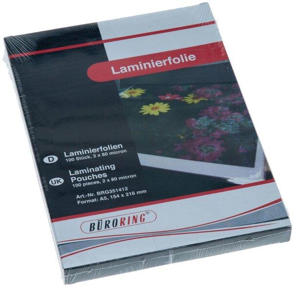 Produktbild Büroring Laminierfolie, DIN A5, 80 Mikron, 100 Stück (A5, 100 Stück, 80 µm)