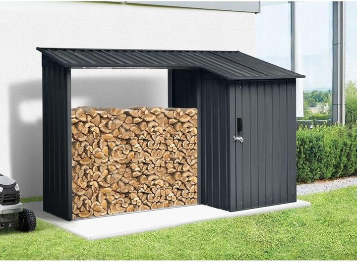 Produktbild Keller Fahnen Kaminholzregal und Geräteschuppen 2-in-1 Metall (130 cm)