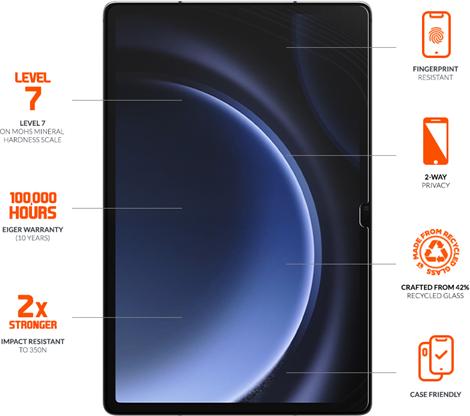 Produktbild Eiger Privacy Sichtschutz-Glas Standard Fit Mountain Glass Tablet Black (1 Stück, Galaxy Tab S8+, Galaxy Tab S9+, Galaxy Tab S9 FE+, Galaxy Tab S10+)