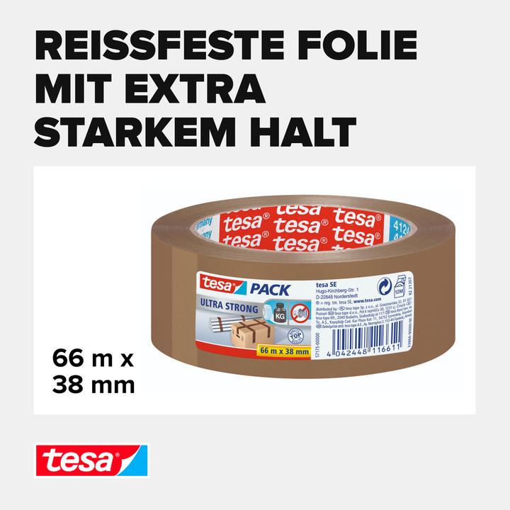 Image du produit tesa tesapack Ruban adhésif pour colis ULTRA STRONG - Ruban adhésif en PVC pour un emballage serré et (38 mm)