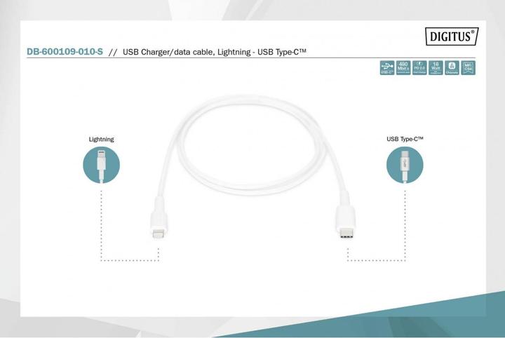 Actual product image Digitus Data / Charger Cable, USB-C - Lightning, MFI (1 m, USB 2.0)