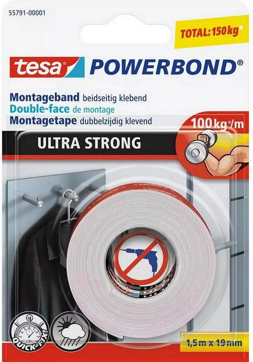 Produktbild tesa 2x Powerbond ULTRA STRONG doppelseitiges Montageband (19 mm)