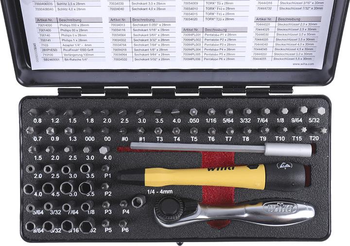 Produktbild Wiha Micro Bit Set 65-tlg. inkl. Aufbwahrungsbox Feinmechanik Schraubendreher Set Bit Halter (4 mm)
