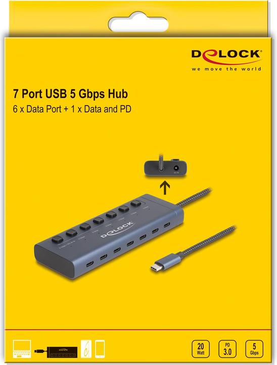 Produktbild Delock USB 5 Gbps Hub mit 7 USB Type-C Ports mit Schalter da (USB-C, 7 Ports)